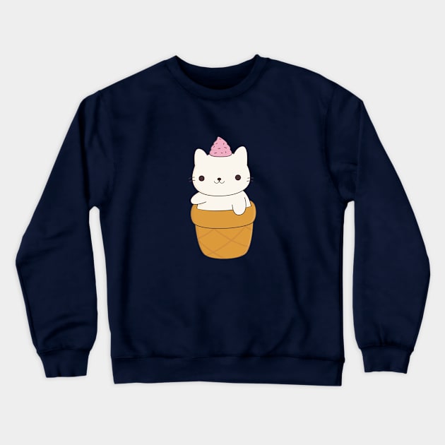 Kawaii Cat Ice Cream Cone T-Shirt Crewneck Sweatshirt by happinessinatee